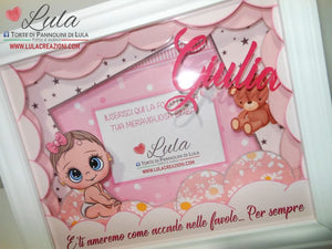 cornice quadro quadretto nascita 3d personalizzato nome dedica foto portafoto rosa femmina maschio shadow box idea regalo gravidanza neo mamma baby shower nascita neonato battesimo utile originale bello shop online spedizioni Italia Lula Creazioni