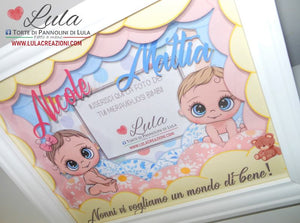 cornice quadro quadretto nascita 3d personalizzato nome dedica foto portafoto rosa femmina maschio shadow box idea regalo gravidanza neo mamma baby shower nascita neonato battesimo utile originale bello shop online spedizioni Italia Lula Creazioni