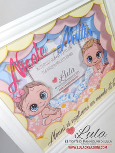 cornice quadro quadretto nascita 3d personalizzato nome dedica foto portafoto rosa femmina maschio shadow box idea regalo gravidanza neo mamma baby shower nascita neonato battesimo utile originale bello shop online spedizioni Italia Lula Creazioni