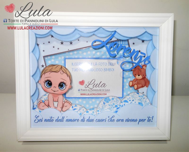 cornice quadro quadretto nascita 3d personalizzato nome dedica foto portafoto rosa femmina maschio shadow box idea regalo gravidanza neo mamma baby shower nascita neonato battesimo utile originale bello shop online spedizioni Italia Lula Creazioni