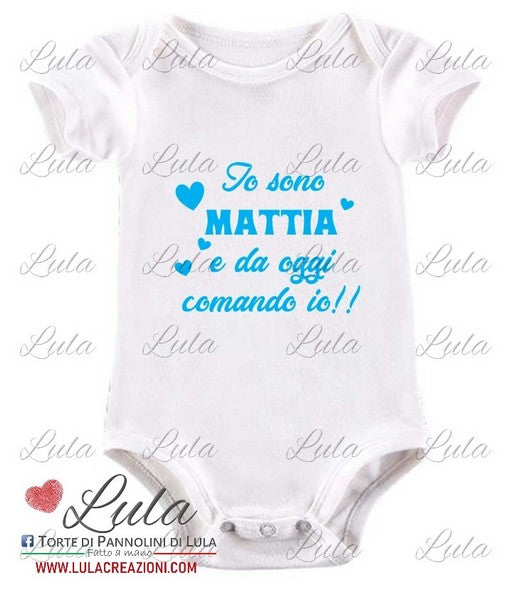 Torte di pannolini di lula creazioni - body personalizzato nome Minnie femmina rosa idea regalo nascita battesimo baby shower shop online spedizioni italia ancona da oggi comando io maschio azzurro blu