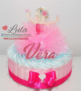 Torta di pannolini Pampers Lula Creazioni bimba femmina bambina rosa ballerina elegante economica utile idea regalo nascita battesimo baby shower shop online italia milano ancona bologna