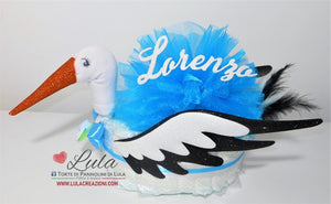 Torta di Pannolini di Lula Creazioni Cicogna azzurra idea regalo utile bella originale nascita gravidanza battesimo baby shower pampers shop online spedizioni italia ancona