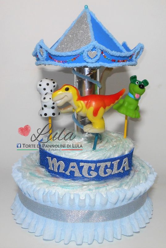 Torta di pannolini Lula Creazioni Giostra Pampers idea regalo nascita battesimo baby shower maschio femmina gravidanza pampers utile bella originale bavaglino shop online spedizioni italia ancona