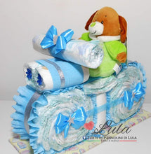 Carica l&#39;immagine nel visualizzatore di Gallery, Torte di Pannolini di Lula Creazioni - MOTO piccola + Peluche - azzurro maschio femmina rosa idea regalo gravidanza nascita battesimo baby shower neonato bella utile originale shop online spedizioni italia ancona
