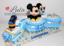 Carica l&#39;immagine nel visualizzatore di Gallery, Torta di pannolini di Lula Creazioni treno trenino peluche Minnie Topolino Pampers personalizzabile fucsia celeste azzurra maschio femmina rosa verde idea regalo gravidanza nascita battesimo baby shower neonato bella utile originale shop online spedizioni italia ancona personalizzabile
