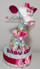 Carica l&#39;immagine nel visualizzatore di Gallery, Torta di pannolini animali cane leone giraffa elefante cuccioli Pampers Lula Creazioni idea regalo nascita battesimo baby shower femmina rosa + ciuccio (2) shop online spedizioni italia ancona
