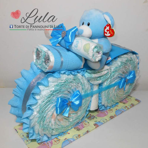 Torte di pannolini di Lula Creazioni Moto peluche personalizzabile fucsia celeste azzurra maschio femmina rosa idea regalo gravidanza nascita battesimo baby shower neonato bella utile originale shop online spedizioni italia ancona