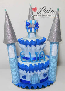 Torta di Pannolini CASTELLO Lula Creazioni - azzurro celeste blu maschio idea regalo nascita battesimo gravidanza baby shower utile bella originale pampers shop online spedizioni italia ancona