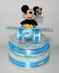 Torta di pannolini Pampers Lula Creazioni aereo maschio azzurro topolino peluche idea regalo nascita battesimo baby shower originale bella gravidanza shop online spedizioni italia ancona