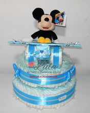 Carica l&#39;immagine nel visualizzatore di Gallery, Torta di pannolini Pampers Lula Creazioni aereo maschio azzurro topolino peluche idea regalo nascita battesimo baby shower originale bella gravidanza shop online spedizioni italia ancona
