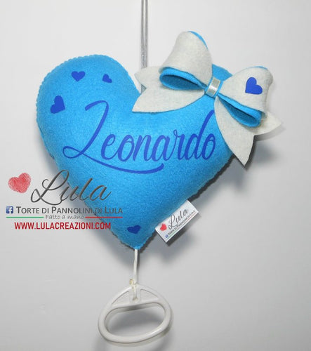 Torte di Pannolini di Lula Creazioni - Carillon personalizzabile nome dedica- hand made - cuore fiocco azzurro blu celeste maschio
