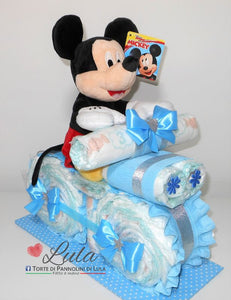 Torte di Pannolini di Lula Creazioni - MOTO piccola + Topolino - azzurro maschio idea regalo gravidanza nascita battesimo baby shower neonato bella utile originale shop online spedizioni italia ancona