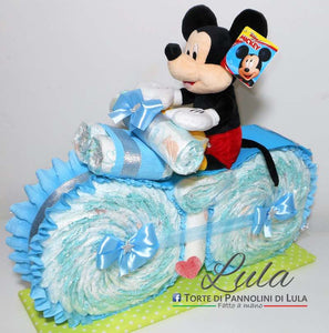 Torte di pannolini di Lula Creazioni Moto peluche Minnie Topolino Pampers personalizzabile fucsia celeste azzurra maschio femmina rosa idea regalo gravidanza nascita battesimo baby shower neonato bella utile originale shop online spedizioni italia ancona