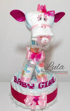 Carica l&#39;immagine nel visualizzatore di Gallery, Torta di pannolini animali cane leone giraffa elefante cuccioli Pampers Lula Creazioni idea regalo nascita battesimo baby shower femmina rosa + ciuccio (2) shop online spedizioni italia ancona
