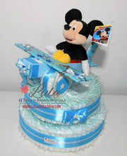 Carica l&#39;immagine nel visualizzatore di Gallery, Torta di pannolini Pampers Lula Creazioni aereo maschio azzurro topolino peluche idea regalo nascita battesimo baby shower originale bella gravidanza shop online spedizioni italia ancona
