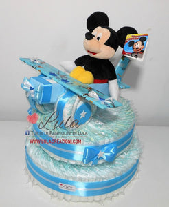 Torta di pannolini Pampers Lula Creazioni aereo maschio azzurro topolino peluche idea regalo nascita battesimo baby shower originale bella gravidanza shop online spedizioni italia ancona