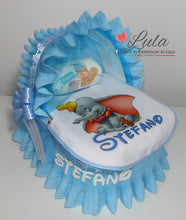 Carica l&#39;immagine nel visualizzatore di Gallery, Torta di pannolini CULLA carrozzina + Bavaglino personalizzato nome dedica - Torte di Pannolini di Lula idea regalo bella utile originale pampers gravidanza nascita baby shower battesimo maschio femmina azzurro celeste rosa blu fucsia. shop online spedizioni italia ancona
