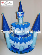 Carica l&#39;immagine nel visualizzatore di Gallery, Torta di Pannolini CASTELLO Prestige - Lula Creazioni - azzurro blu celeste maschio bimbo
