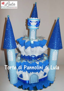 Torta di Pannolini CASTELLO Prestige - Lula Creazioni - azzurro blu celeste maschio bimbo