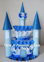 Carica l&#39;immagine nel visualizzatore di Gallery, Torta di Pannolini CASTELLO Prestige - Lula Creazioni - azzurro blu celeste maschio bimbo
