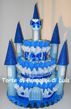 Carica l&#39;immagine nel visualizzatore di Gallery, Torta di Pannolini CASTELLO Prestige - Lula Creazioni - azzurro celeste blu maschio principe
