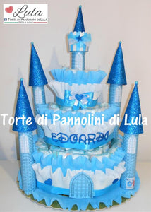 Torta di Pannolini CASTELLO Prestige - Lula Creazioni - azzurro celeste blu maschio principe