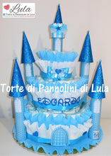 Carica l&#39;immagine nel visualizzatore di Gallery, Torta di Pannolini CASTELLO Prestige - Lula Creazioni - azzurro celeste blu maschio principe
