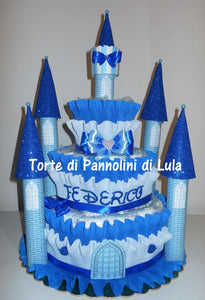 Torta di Pannolini CASTELLO Prestige - Lula Creazioni - azzurro celeste blu maschio principe