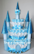 Carica l&#39;immagine nel visualizzatore di Gallery, Torta di Pannolini CASTELLO Prestige - Lula Creazioni - azzurro celeste blu maschio principe
