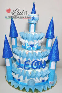 Torta di Pannolini CASTELLO Prestige - Lula Creazioni - azzurro celeste blu maschio principe