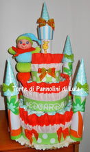 Carica l&#39;immagine nel visualizzatore di Gallery, Torta di Pannolini CASTELLO Prestige - Lula Creazioni - azzurro celeste blu maschio principe + peluche idea regalo nascita gravidanza battesimo baby shower utile originale bello shop online spedizioni Italia ancona
