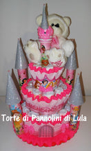 Carica l&#39;immagine nel visualizzatore di Gallery, Torta di Pannolini CASTELLO Prestige - Lula Creazioni -rosa fucsia femmina principessa + peluche idea regalo nascita gravidanza battesimo baby shower utile originale bello shop online spedizioni Italia ancona
