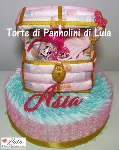 Torta di Pannolini SCRIGNO - Lula Creazioni- rosa femmina + body ciuccio biberon Minnie idea regalo gravidanza nascita battesimo baby shower neonato bella utile originale shop online spedizioni italia ancona