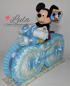 Torte di pannolini di Lula Creazioni Moto peluche Minnie Topolino Pampers personalizzabile fucsia celeste azzurra maschio femmina rosa idea regalo gravidanza nascita battesimo baby shower neonato bella utile originale shop online spedizioni italia ancona