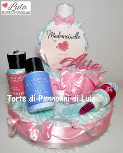 Torta di Pannolini di Lula Creazioni - Profumo smalto originale - femmina rosa idea regalo gravidanza nascita battesimo baby shower neonato bella utile originale shop online spedizioni italia ancona