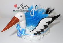 Carica l&#39;immagine nel visualizzatore di Gallery, Torta di pannolini CICOGNA - Torte di Pannolini di Lula pampers idea regalo nascita nbattesimo baby shower particolare utile originale shop online spedizioni italia ancona milano bologna maschio azzurro
