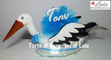 Carica l&#39;immagine nel visualizzatore di Gallery, Torta di pannolini CICOGNA - Torte di Pannolini di Lula pampers idea regalo nascita nbattesimo baby shower particolare utile originale shop online spedizioni italia ancona milano bologna maschio azzurro
