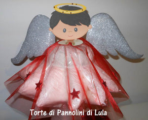 Torta di pannolini ANGIOLETTO - Torte di Pannolini di Lula idea regalo pampers nascita battesimo baby shower bebè bimbo maschio femmina utile particolare economico rosso Natale spedizioni italia shop online ancona milano roma