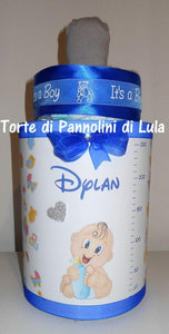 Torta di pannolini BIBERON - Torte di Pannolini di Lula Creazioni Pampers idea regalo utile economica particolare originale nascita battesimo baby shower spedizioni italia ancona milano torino shop online maschio azzurro blu bebè bimbo