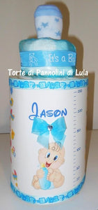 Torta di pannolini BIBERON - Torte di Pannolini di Lula Creazioni Pampers idea regalo utile economica particolare originale nascita battesimo baby shower spedizioni italia ancona milano torino shop online maschio azzurro blu bebè bimbo