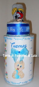 Torta di pannolini BIBERON - Torte di Pannolini di Lula Creazioni Pampers idea regalo utile economica particolare originale nascita battesimo baby shower spedizioni italia ancona milano torino shop online maschio azzurro blu bebè bimbo