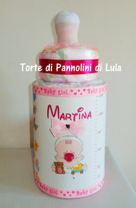 Torta di pannolini BIBERON - Torte di Pannolini di Lula Creazioni Pampers idea regalo utile economica particolare originale nascita battesimo baby shower spedizioni italia ancona milano torino shop online femmina rosa bimba bambina