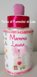 Torta di pannolini BIBERON - Torte di Pannolini di Lula Creazioni Pampers idea regalo utile economica particolare originale nascita battesimo baby shower spedizioni italia ancona milano torino shop online femmina rosa bimba bambina