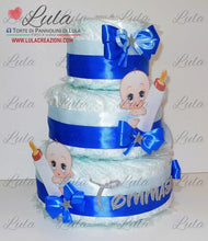 Carica l&#39;immagine nel visualizzatore di Gallery, Torta di pannolini CARTOONS a 3 Piani - Torte di Pannolini di Lula Minnie Topolino Pampers personalizzabile fucsia celeste azzurra maschio femmina rosa verde idea regalo gravidanza nascita battesimo baby shower neonato bella utile originale shop online spedizioni italia ancona personalizzabile Topolino
