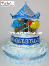 Carica l&#39;immagine nel visualizzatore di Gallery, Torta di pannolini Lula Creazioni Giostra Pampers idea regalo nascita battesimo baby shower maschio femmina gravidanza pampers utile bella originale bavaglino shop online spedizioni italia ancona
