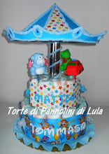 Carica l&#39;immagine nel visualizzatore di Gallery, Torta di pannolini Lula Creazioni Giostra Pampers idea regalo nascita battesimo baby shower maschio femmina gravidanza pampers utile bella originale bavaglino shop online spedizioni italia ancona
