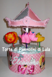 Torta di pannolini Lula Creazioni Giostra Pampers idea regalo nascita battesimo baby shower maschio femmina gravidanza pampers utile bella originale bavaglino shop online spedizioni italia ancona