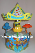 Carica l&#39;immagine nel visualizzatore di Gallery, Torta di pannolini Lula Creazioni Giostra Pampers idea regalo nascita battesimo baby shower maschio femmina gravidanza pampers utile bella originale bavaglino shop online spedizioni italia ancona
