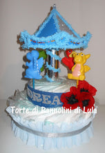 Carica l&#39;immagine nel visualizzatore di Gallery, Torta di pannolini Lula Creazioni Giostra Pampers idea regalo nascita battesimo baby shower maschio femmina gravidanza pampers utile bella originale bavaglino shop online spedizioni italia ancona
